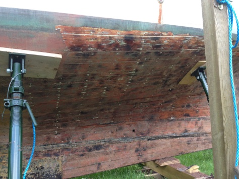 Back aching, arms aching, and only about 15% of the hull stripped.